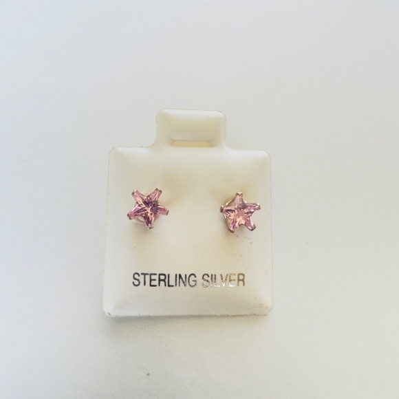 New Pink Star Cut CZ Sterling Silver Earrings - Picture 1 of 5